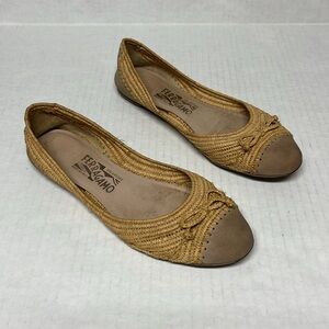 Ferragamo raffia cap toe ballet flats 6.5 coastal resort Balletcore old money